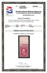 1908, 2¢ carmine, D.L. watermark (Scott 332), full wide top margin ...