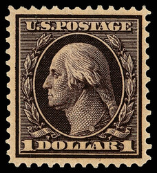 1909, $1 violet brown, D.L. watermark (Scott 342), o.g., never hinged ...