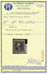 1909, $1 violet brown, D.L. watermark (Scott 342), o.g., very lightly ...