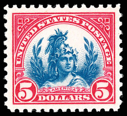 1923, $5 America (Scott 573), o.g., never hinged, flawlessly printed ...