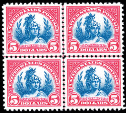 1923, $5 America (Scott 573), centerline block of 4, o.g., perfect ...
