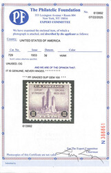 1933, 3¢ Century of Progress (Scott 729), o.g., never hinged, a ...