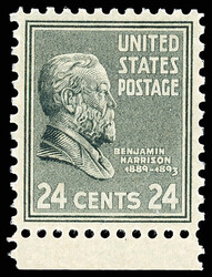 1938, Presidential Issue, 24¢ Benjamin Harrison (Scott 828), bottom ...