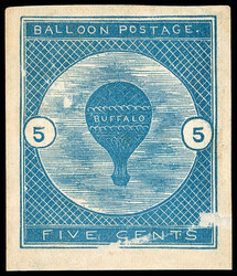 Airmail Semi-Official, 1877, 5¢ Buffalo Balloon (Scott CL1), large ...