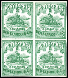 Wells Fargo & Co., 1861, $2 green (Scott 143L4), block of 4, unused ...