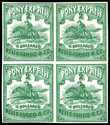 Wells Fargo & Co., 1861, $2 green (Scott 143L4), block of 4, unused ...