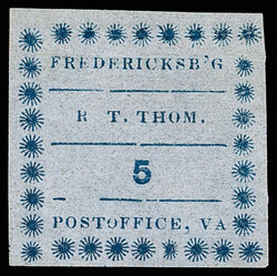 Fredericksburg, Va., 1861, 5¢ blue on bluish (Scott 26X1), unused ...