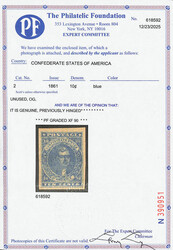 1861, 10¢ blue, Paterson printing (Scott 2), o.g., lightly hinged, ...