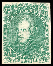 1862, 2¢ green (Scott 3), unused without gum, in "printed yesterday" ...