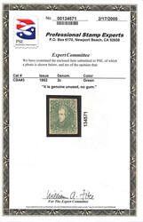 1862, 2¢ green (Scott 3), unused without gum, in "printed yesterday" ...