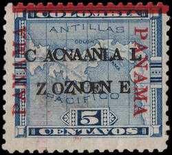 1904, 5c Map, blue, "CANAL ZONE" double (Scott 12c), o.g., fresh and ...