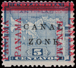 1904, 5c Map, blue, "PANAMA" double (Scott 12d), o.g., lightly hinged ...