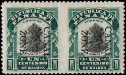 1907, 1c Balboa, horizontal pair, imperf. between (Scott 22a), o.g., ...