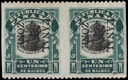 1907, 1c Balboa, horizontal pair, imperf. vertically (Scott 22h), o.g ...