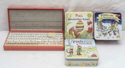 Lot Pixis Büchlein, drei Sätze in Blechdosen. Dazu Spiel "Sprechen, ...