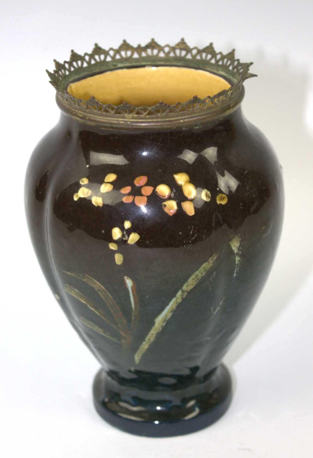 Antike Fayence Vase Frankreich, mit floralem Design, um 1880, mit ...