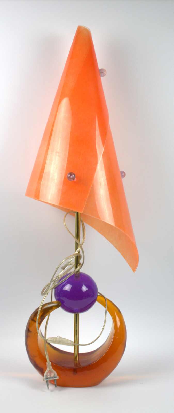 Vintage Designerlampe, Orange/Lila, kleiner Riß im Lampenschirm, ...