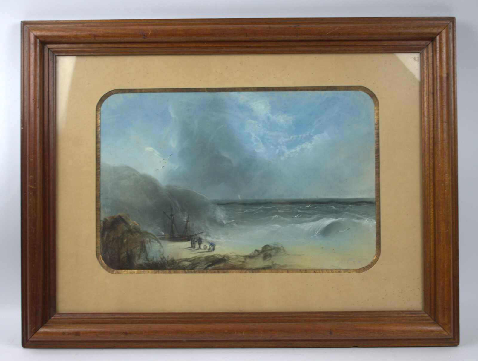 J. Fox, Aquarell auf Papier, "Heimkehrende Fischer", hinter Glas ...