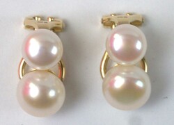 Clip-on earrings, 333 yellow gold, set with 2 pearls each