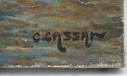 Gemälde "Hafenansicht" auf Keilrahmen, links unten Signatur C ...