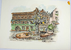Aquarell "Paradiesbrunnen am Kartoffelmarkt Neustadt/Weinstraße", ...