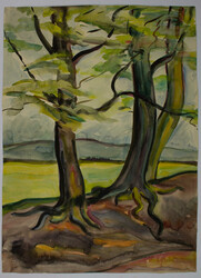 Aquarell im expressiven Stil "Bäume mit ausgeprägten Wuirzeln mit ...