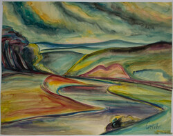 Aquarell "expressionistisches Landschaftsgemälde", leuchtende Farben ...