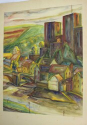 Aquarell, expressiv mit kräftigen Farben "städtische Landschaft" ...