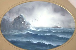 unbekannter Künstler, Aquarell auf Papier "Boot im Wellengang", ...
