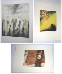 3 Radierungen, signiert Johanna Obermüller, verschiedene Motive