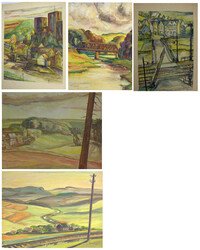 Lot Aquarelle, insgesamt 5 Stück, dabei auch signiert mit Griebel.