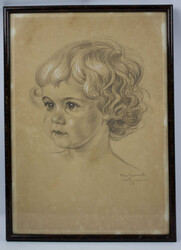 Bleistiftzeichnung "Kinder Portrait" links unten undeutlich signiert, ...
