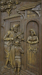 Holzrelief mit darstellung "Musikant". Detailreich geschnitzt mit ...