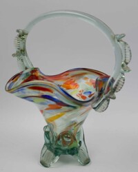 ausgefallener Glas Henkelkorb, wohl Murano "Konfetti Splatter". Höhe ...