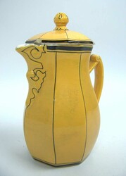 dekorative Teekanne, Majolika. Gelb glasiert mit schwarzen Details, ...