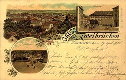 Ansichtskarte " Gruss aus Zweibrücken", Schloss, Herzogstraße und ...
