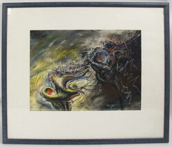 Unbekannter Künstler, abstraktes Gemälde, unsigniert. Hinter Glas ...