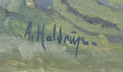 Ölgemälde auf Leinwand "Landschaft mit 2 alten Bäumen am Weg" ...