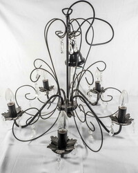 Chandelier, metal, 5-light, with suspension. Functionality not tested ...
