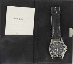 Bergmann Armbanduhr, Nr. 1776, Edelstahl, Lederarmband, ungetragen in ...