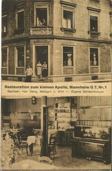Ansichtskarte "Restauration zum kleinen Apollo, Mannheim G 7, Nr. 1". ...