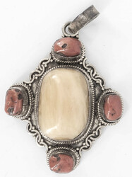 Anhänger 925er Silber, besetzt mit Koralle und einen Butterscotch- ...