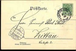 Ansichtskarte "Leipzig - Totalansicht, mit Wappen". Gelaufen 1899 ...