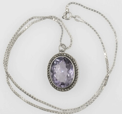 Jugendstil-Kette, gepunzt mit 925er Silber, Anhänger besetzt mit ...