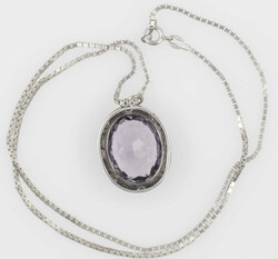 Jugendstil-Kette, gepunzt mit 925er Silber, Anhänger besetzt mit ...