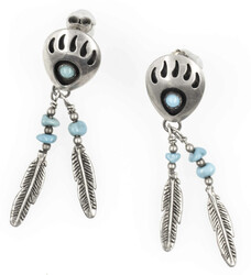 1 Paar Ohrringe aus geprüftem Silber. Indianerschmuck, besetzt mit ...