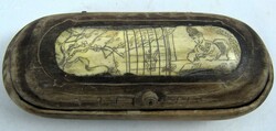 Antique tobacco box, likely Japanese. Wooden case with a bone inlay, ...