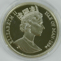 Isle of Man, 25 ECU 1994 "Elizabeth II. - Wikingerboot im Wappen". ...