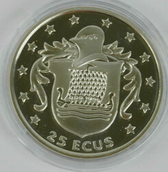 Isle of Man, 25 ECU 1994 "Elizabeth II. - Wikingerboot im Wappen". ...