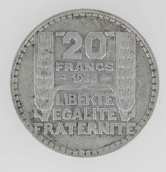 Frankreich 1933, 20 Francs - Silbermünze. Durchmesser: ca. 35 mm. KM ...